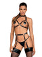 Accesoriu erotic Spicy Harness A740 Obsessive – ham provocator din vinil cu bretele reglabile si insertii metalice One Size (marime universala), negru